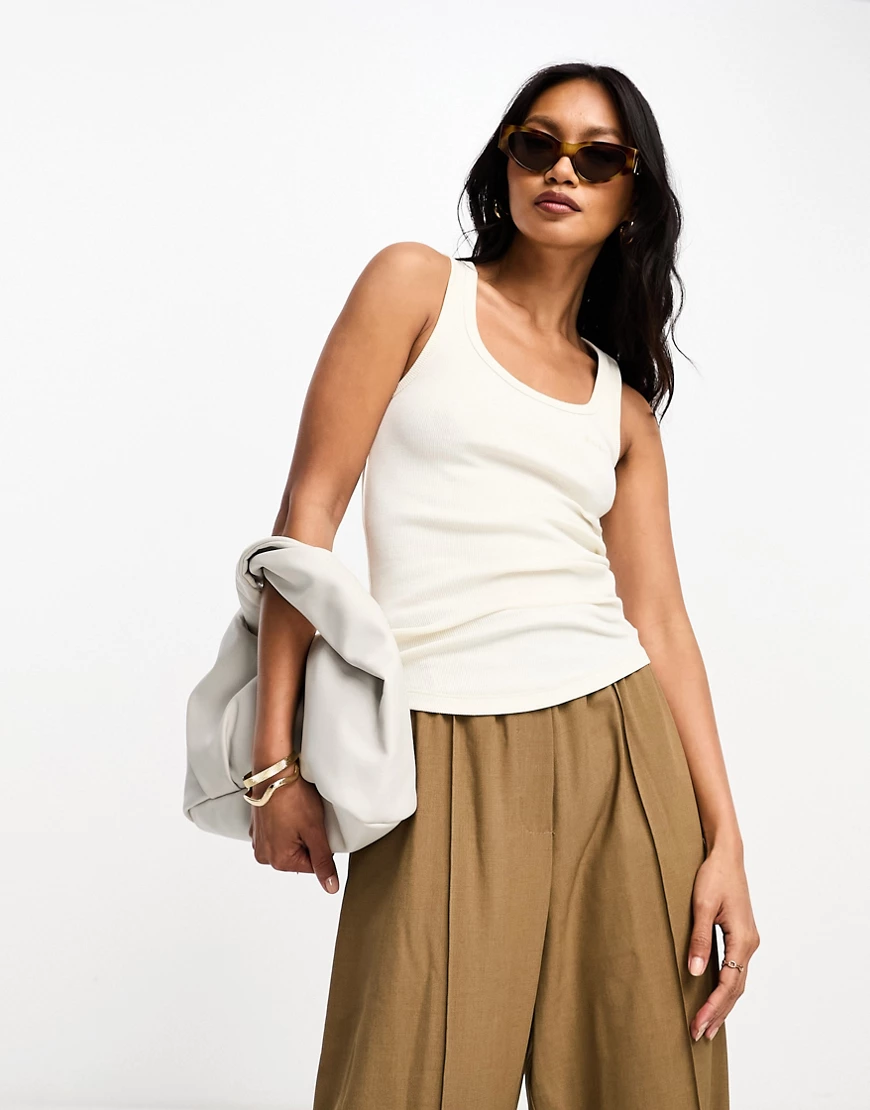 BOSS Orange Edans ribbed vest top in off white