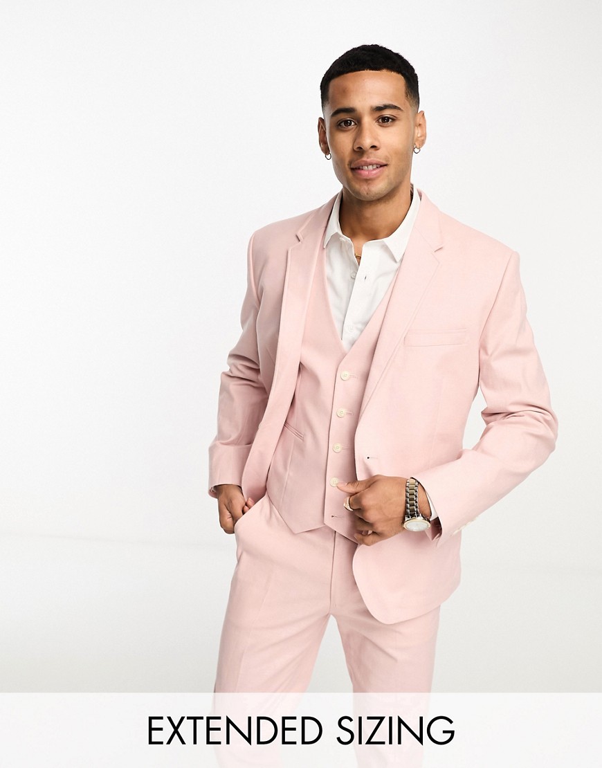 ASOS DESIGN slim linen mix suit jacket in pastel pink