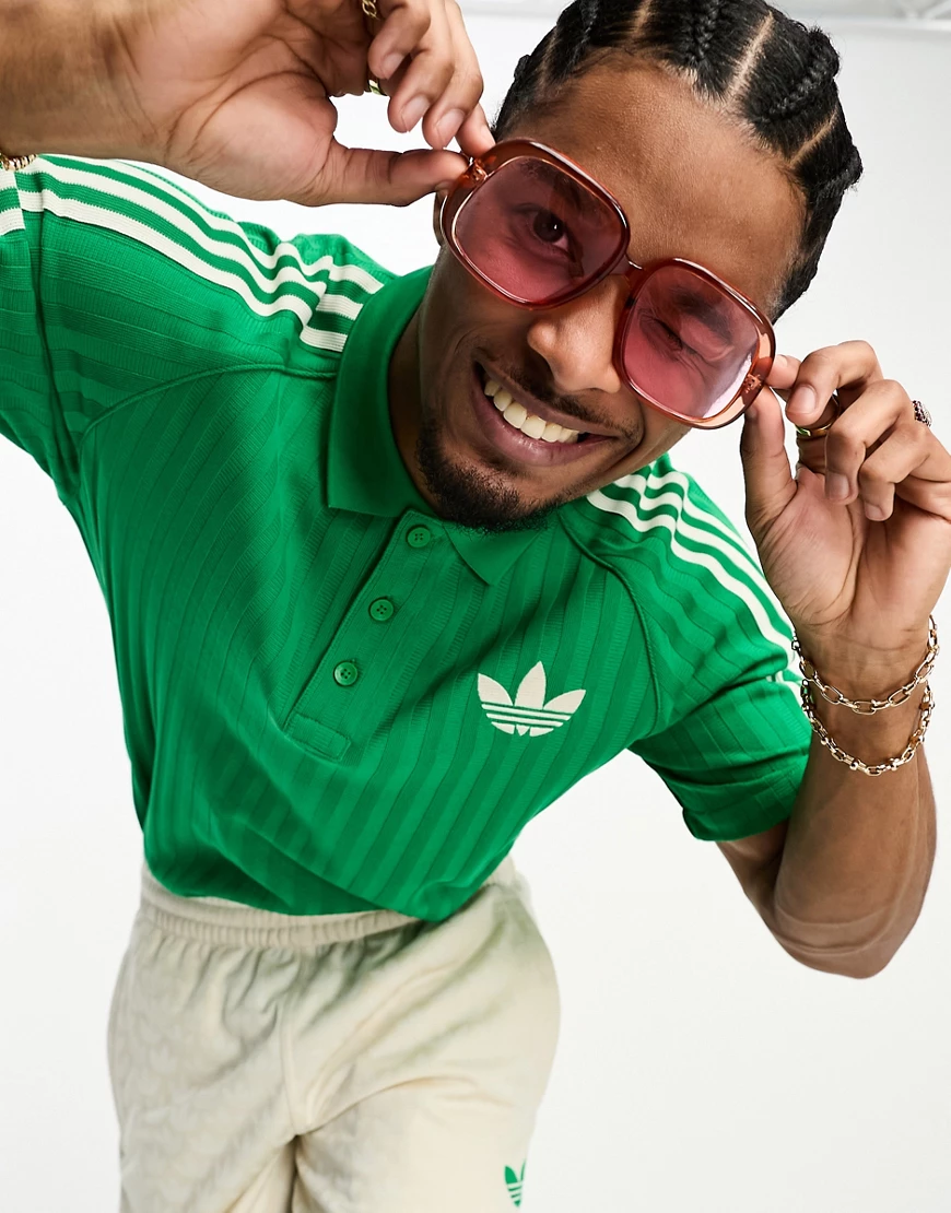 adidas Originals adicolor 70's short sleeve striped polo in green