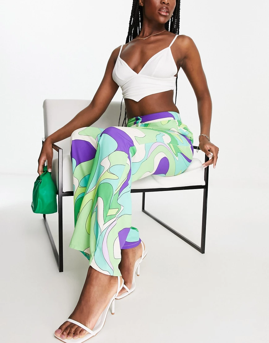 Morgan wide leg trousers in green swirl print-Multi