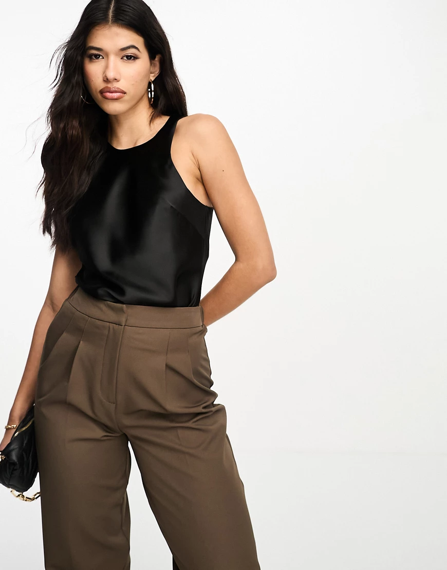 ASOS DESIGN satin racer back top in black