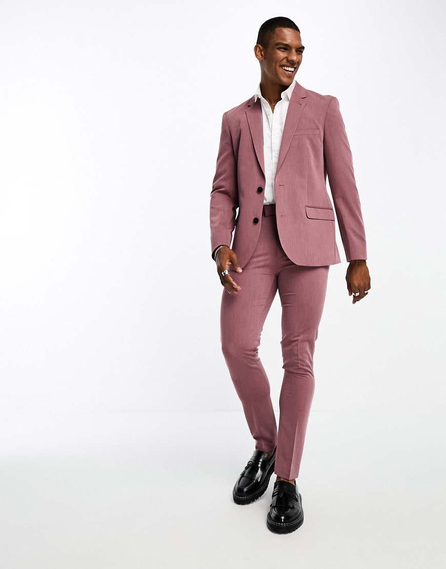 ASOS DESIGN skinny suit trousers in peached twill in burgundy-Red