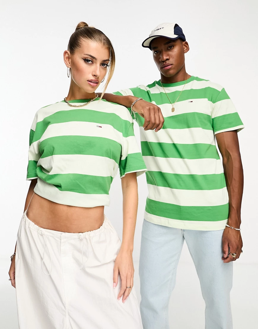 Tommy Jeans Unisex block stripe t-shirt in green