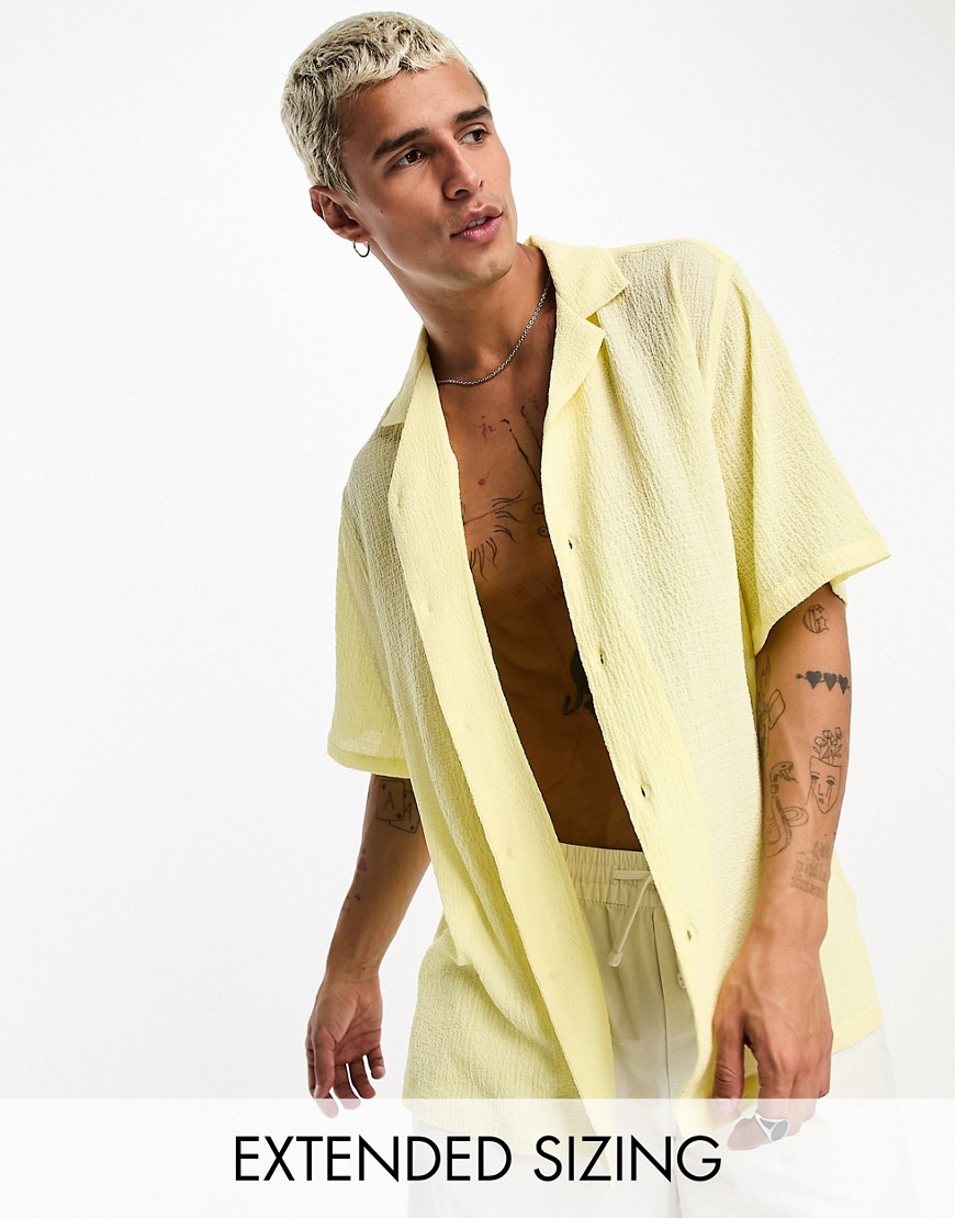 ASOS DESIGN relaxed deep revere shirt in lightweight texture in pale yellow