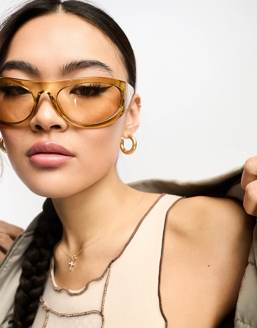 Le Specs trash trix wrap sunglasses in tan-Brown