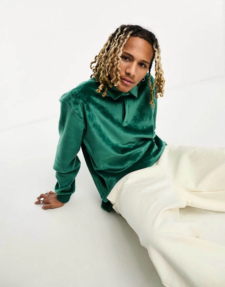 adidas Originals Trefoil Essentials velour sweatshirt in green