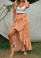 Floral Printed Tie Long Skirt without Necklace - Yellow