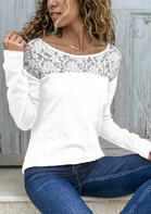 Solid Lace Splicing Blouse without Necklace - White