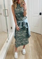 Camouflage Sleeveless Casual Dress without Necklace