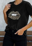 Leopard Lips T-Shirt Tee - Black