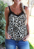 Leopard Lace Splicing Camisole without Necklace