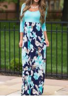 Floral Splicing O-Neck Maxi Dress without Necklace