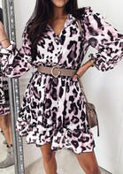 Leopard Printed Ruffled V-Neck Mini Dress without Belt