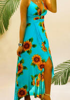 Sunflower Open Back Maxi Dress without Necklace - Cyan