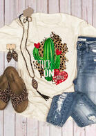 Stuck On You Cactus Leopard Printed T-Shirt Tee - Light Yellow