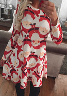 Christmas Printed Long Sleeve Swing Dress