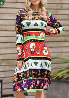 Christmas Tree Snowman Casual Dress - Multicolor