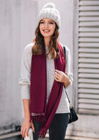 Feelily Classic Burgundy Tassel Cashmere Scarf For Women Christmas Gift