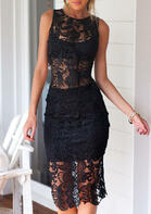 Lace Tank And Bra And Zipper Slit Skirt Outfit - Black