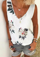 Floral V-Neck Tank without Necklace - White