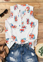 Floral Ruffled Tank - White