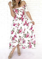 Floral Ruffled Off Shoulder Maxi Dress - White