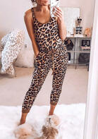 Leopard Drawstring Pocket Sleeveless Jumpsuit