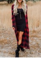 Plaid Long Sleeve Cardigan without Necklace