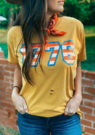 1776 Ripped Hole O-Neck T-Shirt Tee without Scarf - Yellow