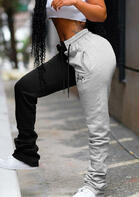 Color Block Pocket Drawstring Pants - Gray