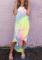 Tie Dye Irregular Sleeveless Casual Dress