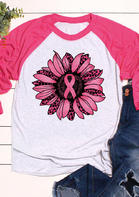 Leopard Sunflower Ribbon Breast Cancer Awareness T-Shirt Tee - Rose Red