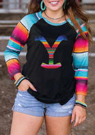 Yellowstone Serape Striped O-Neck Blouse - Black