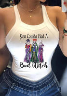 Halloween Hocus Pocus Bad Witch Bowknot Open Back Tank - White