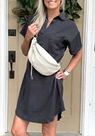 Pocket Drop-Shoulder Casual Mini Dress - Gray