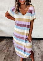 Colorful Striped Asymmetric Casual Dress