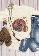 Leopard Printed Pumpkin T-Shirt Tee - Beige