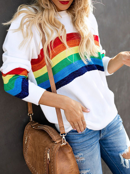 Yoins White Stripe Round Neck Sweatshirt