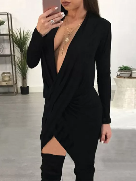 Yoins Crossed Front Deep V Neck Long Sleeves Dress