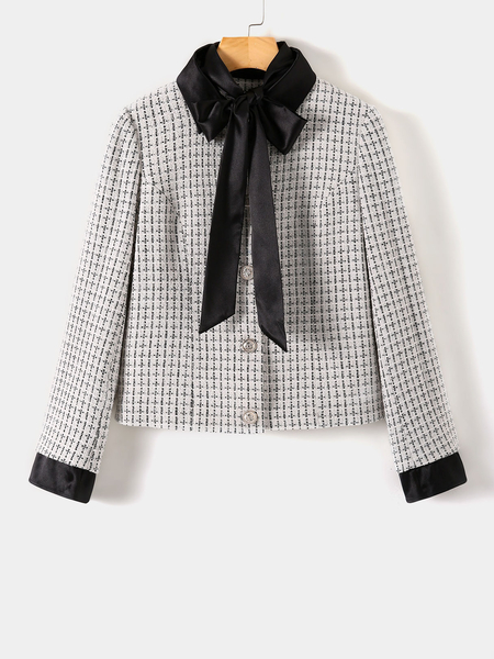 YOINS White Bowknot Plaid Long Sleeves Blazer