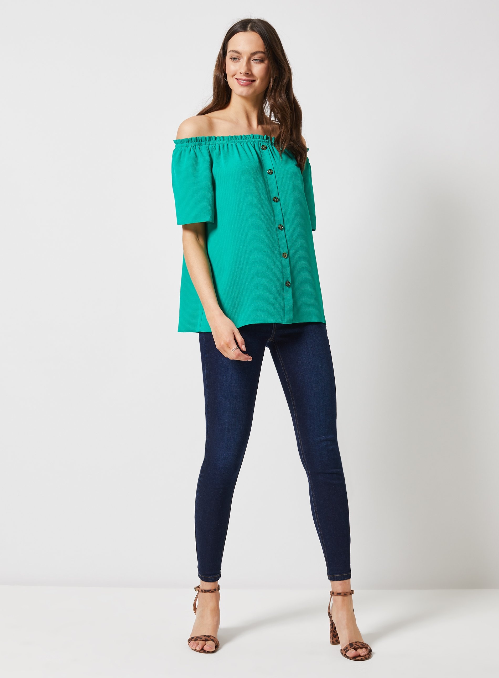 Green Button Bardot Top