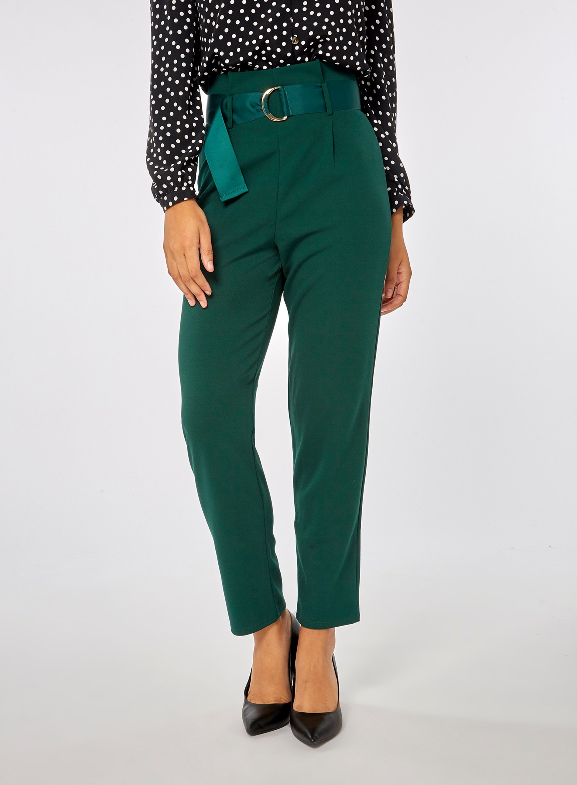 **Green D-Ring Tapered Leg Trousers