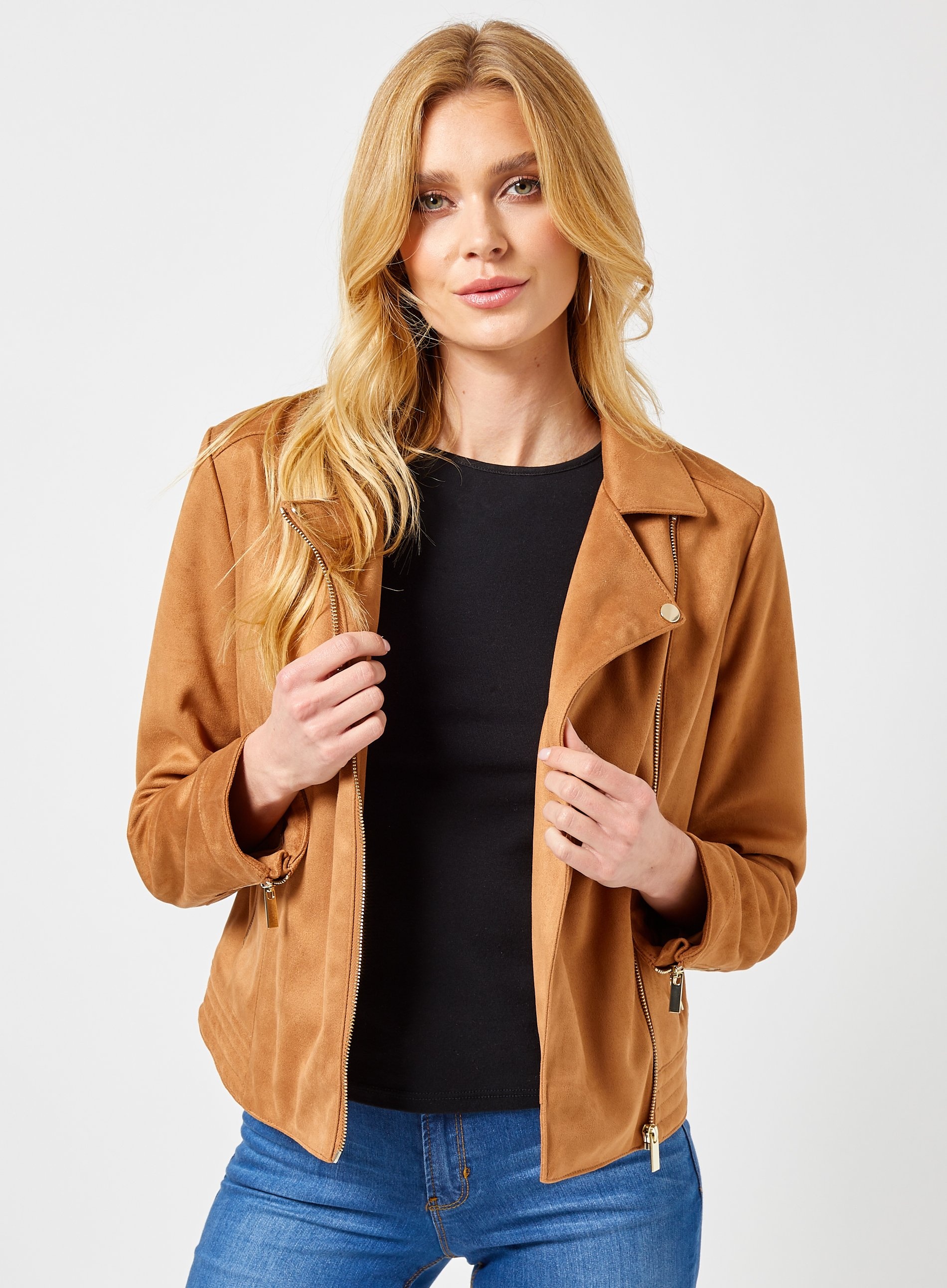 Tan Suedette Biker Jacket