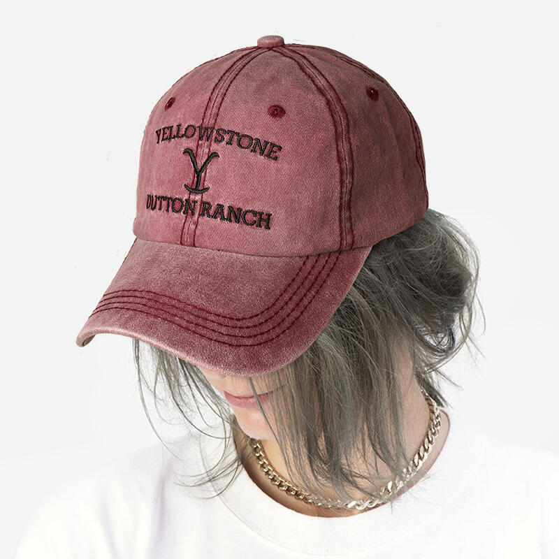 Yellowstone Dutton Ranch Washed Baseball Cap in Gray,Burgundy. Size: One Size