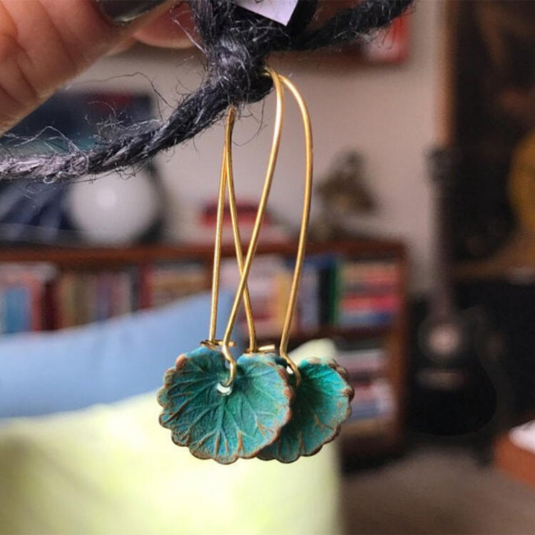 Earrings Bohemian Turquoise Lotus Leaf Pendant Earrings in Cyan. Size: One Size