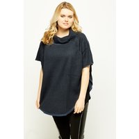 Cowl Neck Zig Zag Print Poncho