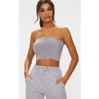 Helsa Grey Slinky Bandeau Crop Top