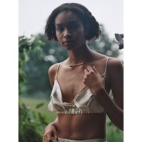 DAISY Cream Silk Triangle Bra with Embroidery by CREASE