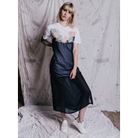 KARA T-Shirt Dress with Chiffon Overlay. Navy. - Last one by Sophie Pittom