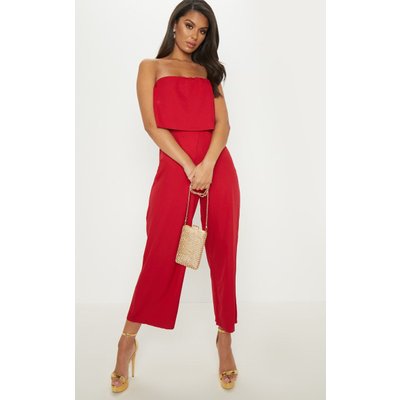 Red Bandeau Fold Detail Wide Leg Culotte Jumpsuit